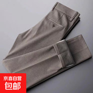 秋冬新款加絨休閑褲直筒修身時(shí)尚小腳長(cháng)褲束腳毛呢加絨休閑褲 駝色 加絨 34