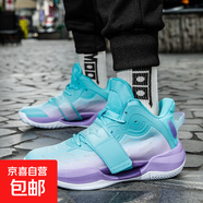 水花4籃球鞋男學(xué)生青少年防滑耐磨舒適透氣魔術(shù)貼運動鞋摩擦有聲 888藍(lán)紫 40