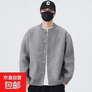 2025秋季新款棒球領(lǐng)粗針開衫純色寬松休閑慵懶感毛衣外套男女同款 灰色 XL