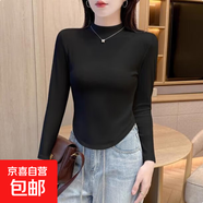 【拉夏貝爾同款】半高領(lǐng)弧形下擺女秋冬厚內搭顯瘦百搭長(cháng)袖女上衣 黑色 2XL 【120-130斤】