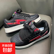 2025新款面包鞋復古情侶板鞋蘇格蘭條紋原創(chuàng  )國潮運動(dòng)百搭鞋子男女 情侶黑紅 40