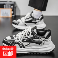 男鞋秋季網(wǎng)布阿甘鞋運(yùn)動(dòng)休閑鞋厚底百搭透氣學(xué)生鞋 R181白黑 43