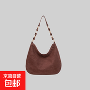 復(fù)古絨面鏈條腋下包大容量手感好女包單肩包斜挎包逛街購物送禮 咖色