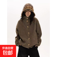 韓國秋款小香風(fēng)毛衣女撞色紐扣軟糯針織開衫外搭 棕色 3XL
