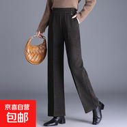 春秋新款中老年毛呢女褲松緊高腰媽媽褲寬松大碼休閑褲直筒長(cháng)褲 深棕色 4XL 135-150斤