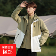 2025沖鋒衣秋冬男女同款戶(hù)外三合一可拆卸防風(fēng)防水加絨加厚外套潮 男款青銅綠-象牙白 XL 【130-150斤】