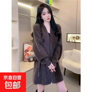 高級感軟糯糯中長款毛衣女春秋新款歐貨洋氣顯瘦減齡針織開衫外套 4609咖啡 XL  【建議121斤-135斤】