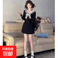 【送領(lǐng)結】新款純欲甜辣妹學(xué)院風(fēng)設計感海軍領(lǐng)長(cháng)袖連衣裙D3407 黑色 S 【100斤以下】