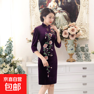 2025秋冬新款絲絨旗袍短款改良日常宴會(huì)演出服表演媽媽裝連衣裙女 魅紫色TB0071-B 3XL 建議130-140斤