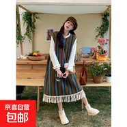 2025年秋冬新款超好看豎條紋流蘇針織裙復(fù)古度假風(fēng)慵懶背心連衣裙 4578綠條紋 S 【建議80斤-95斤】