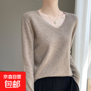 秋季套頭長(cháng)袖V領(lǐng)羊毛衫氣質(zhì)洋氣內搭打底衫純色羊毛上衣 原絨駝 M 100-120斤