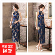 粉紅旗袍長(zhǎng)款織錦緞旗袍開(kāi)叉旗袍表演T臺(tái)秀晚會(huì)旗袍裙修身顯瘦女 上青龍鳳 2XL 建議120-130斤