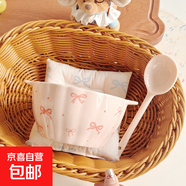高顏值雪花蝴蝶結陶瓷雙耳湯碗酸奶碗釉下彩家用餐具微波爐泡面碗 【蝴蝶結】1碗1勺 高溫釉下彩材質(zhì)