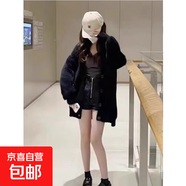 韓版時尚軟糯毛衣女外套2025秋冬新款寬松慵懶風(fēng)毛絨溫柔針織開衫 4611黑色 S  【建議80斤-95斤】
