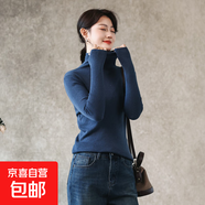 高領(lǐng)疊穿純色長(zhǎng)袖針織衫修身顯瘦薄款內(nèi)搭套頭堆堆領(lǐng)打底衫女毛衣 新水青 M