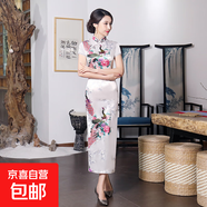 中國風(fēng)民族改良長款旗袍加肥大碼印花旗袍裙新中式連衣裙女2025新 C0157-1白色 S 建議80-90斤