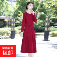 新款時(shí)尚顯瘦減齡媽媽裝洋氣連衣裙高貴結婚禮服中老年秋改良旗袍 紅色 XL 【建議85-100斤】