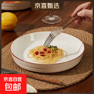 歐式高級(jí)陶瓷盤圓形加厚深盤復(fù)古簡(jiǎn)約餐具 純白福線-8英寸飯盤2個(gè)裝