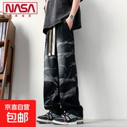NASA BASE水洗牛仔褲男夏季新款復(fù)古寬松大碼直筒闊腿褲美式褲子 JYF-2560黑色 5XL