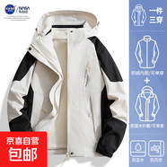 NASA BASE山系戶(hù)外夾克沖鋒衣新款三合一可拆卸防風(fēng)防水登山外套 1818S女款-象牙白【三合一】 3XL