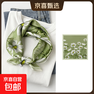 清倉100%桑蠶絲真絲絲巾女七夕送女友教師節(jié)禮物送媽媽秋方巾領(lǐng)巾 ZS5317-雛菊綠 真絲53*53cm