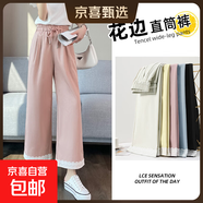天絲棉九分闊腿褲女裝2025年最新款小個(gè)子直筒褲 淺粉色 S