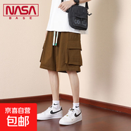NASA BASE短褲男夏季寬松大碼五分褲美式潮流胖子運動(dòng)中褲休閑褲 JYF-K301棕色 L