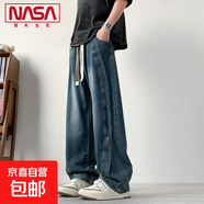 NASA BASE水洗牛仔褲男夏季新款復古寬松大碼直筒闊腿褲美式褲子 JYF-2561藍色 7XL