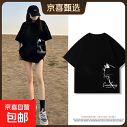 黑色短袖女t恤夏2025夏季220克純棉半袖大碼女裝胖mm寬松上衣Y 2167黑色(h側(cè)臉貓左下標) 2XL