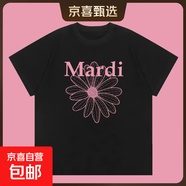 Mari短袖金高銀雛菊腸狗印花女2025夏220克純棉上衣情侶T恤潮 1972黑色粉花系列 L