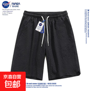 NASA BASE冰絲短褲男士夏季美式新款潮牌休閑透氣泡泡格五分褲子 29125#黑色 3XL
