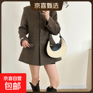 小蠻腰墊肩圓領(lǐng)單排多扣收腰設計小香風(fēng)中長(cháng)款雙面尼羊毛大衣秋冬 橄欖綠 M