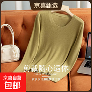 【之禾制造商】全羊毛透氣重磅長袖T羊毛衫彈力修身顯瘦上衣HYM 嫩柳綠 M