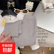 女童春秋加厚抓毛坑條休閑褲 兒童外穿純色打底褲子 彈力小腳長褲 德絨打底褲灰色 100 【身高85-95cm】