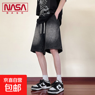 NASA BASE工裝牛仔短褲男夏季薄款復(fù)古直筒中褲男生大碼寬松褲子 JYF-H20黑灰 6XL