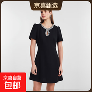 時尚輕奢名媛氣質(zhì)赫本風(fēng)重工亮片鑲鉆洋氣連衣裙顯瘦小黑裙160035 黑色 M （100-110斤）
