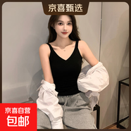 【都市麗人制造商】短款v領(lǐng)背心女吊帶內(nèi)搭夏新款打底衫外穿修身 黑色 2XL  【106-120斤】
