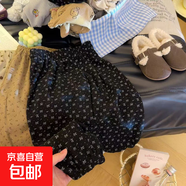 女童秋冬款寬松韓版束腳休閑褲子寶寶印花童裝碎花燈芯絨長(cháng)褲 黑色小碎花 110 【身高100-110cm】