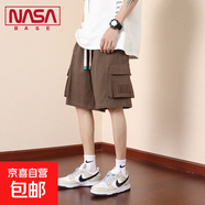 NASA BASE短褲男夏季寬松大碼五分褲美式潮流胖子運動(dòng)中褲休閑褲 JYF-K301咖啡 XL