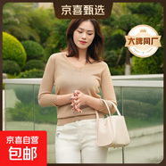 【阿瑪尼制造商】領(lǐng)萊塞爾天絲針織衫上衣女套頭衫氣質(zhì)短袖T恤 卡其色 XL （120-130斤）