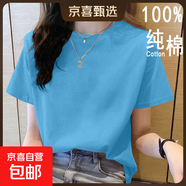 2025年新款夏裝純棉短袖t恤韓系寬松圓領(lǐng)休閑薄款大碼上衣體恤衫 淺藍【純色】 L 【建議80-100斤】