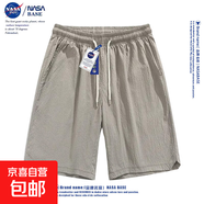 NASA BASE冰絲短褲男士夏季美式新款潮牌休閑透氣泡泡格五分褲子 29125#米白色 2XL