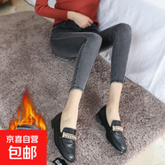 小個子牛仔褲女150黑色八分加絨彈力顯瘦大碼緊身九分小腳褲子 灰色八分褲 加絨 25 一尺八
