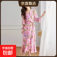 桑蠶絲連衣裙2025夏季黑色新中式氣質(zhì)長(cháng)款寬松女連衣裙茶歇裙 桃粉色 2XL