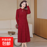 媽媽裝旗袍旗袍裙改良婆婆新款氣質(zhì)中老年洋氣時(shí)尚顯瘦裙子連衣裙 酒紅 5XL 建議150-165斤
