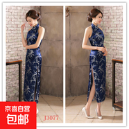 粉紅旗袍長(cháng)款織錦緞旗袍開(kāi)叉旗袍表演T臺秀晚會(huì )旗袍裙修身顯瘦女 上青梅花J3077 3XL 建議130-140斤