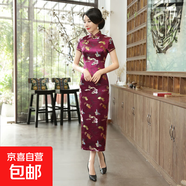 【唐裝旗袍】2025新款長(cháng)款印花旗袍優(yōu)雅短袖復古唐裝新中式旗袍女 C0141酒紅 2XL 建議120-130斤