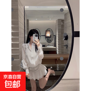 韓系穿搭辣妹長(cháng)袖襯衫連衣裙女純欲感荷葉邊短裙2025早秋新款 白色 L