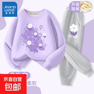 真維斯（Jeanswest）女童秋裝套裝2025新款秋季運動(dòng)服兒童洋氣時(shí)髦春秋款女孩童裝 【加絨套裝】紫紫色+灰紫葉花X 150 150cm