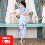 2025新款表演服大碼短袖旗袍修身顯瘦連衣裙長(cháng)裙女裝中式婚宴禮服 蝶戀花C0191 2XL 建議120-130斤